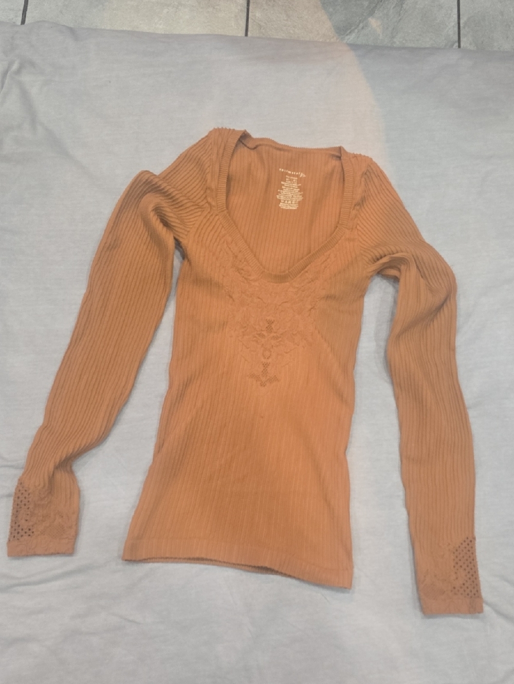 Free People Ribbed V-Neck Long Sleeve Top in Rust